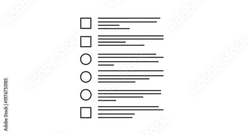 Checklist diagram with checkboxes and circles, with horizontal lines