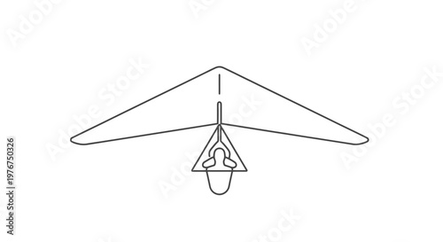 A simple line drawing depicts a hang glider with a person inside it. The background is white