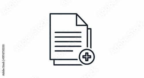 Iconic Representation of Document Creation and Addition with Plus Symbol.