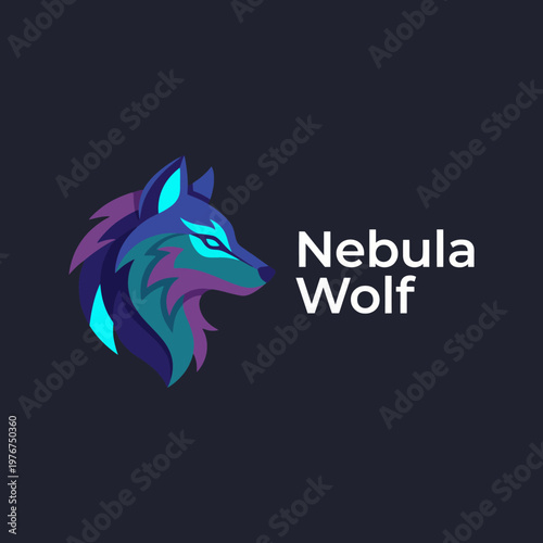 A stylized wolf logo featuring vibrant colors, embodying strength and mystique, ideal for branding in tech, gaming, or wildlife sectors showcasing a modern touch.