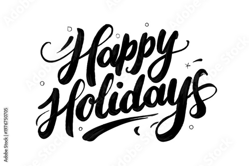 Elegant hand-drawn Happy Holidays calligraphy in black brush lettering style on a clean white background for festive seasonal greeting cards.