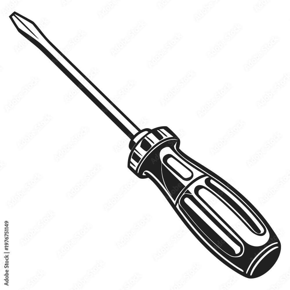 Fototapeta premium Black and white screwdriver silhouette with flat head on white background