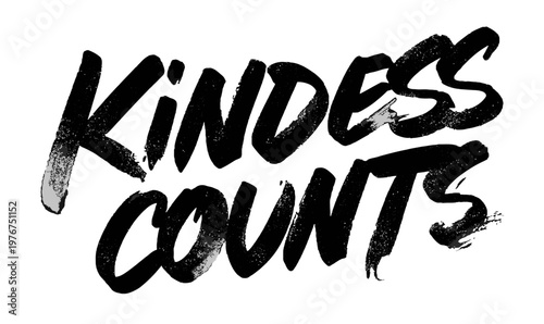 Hand-drawn brush script typography featuring the motivational phrase Kindness Counts in bold black ink isolated on a white background for social awareness.