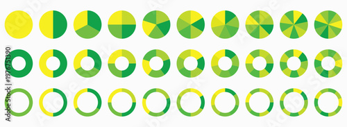 Pie chart set. Colorful diagram collection with1, 2,3,4,5,6,7,8,9,10 sections or steps. Circle icons for infographic, UI, web design, business presentation. Vector illustration.