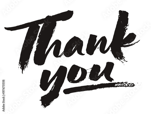 Expressive hand-drawn Thank you lettering in black ink with a textured brush stroke effect, perfect for cards, social media, and gratitude.