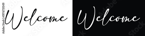 Welcome calligraphy text vector illustration in black and white
