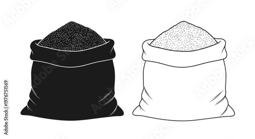 Two bags filled with granular materials one dark and one light