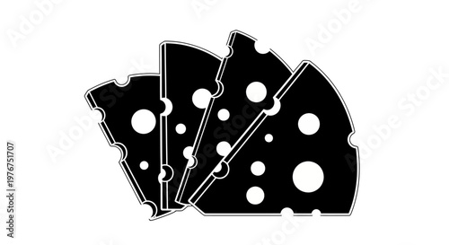 Black and white illustration of swiss cheese pieces with holes