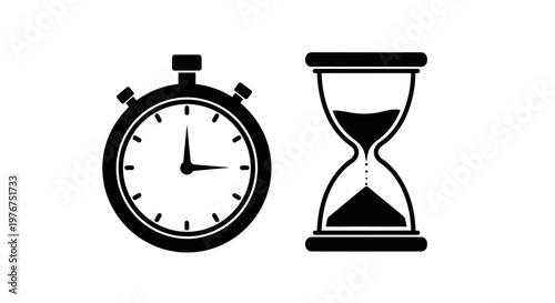 A stopwatch and an hourglass representing the passage of time