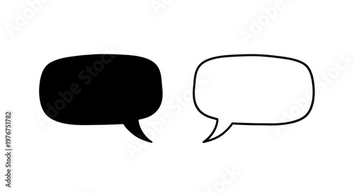 Two speech bubbles one filled and one outlined in a simple black and white design