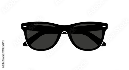 A graphic illustration of classic black wayfarer style sunglasses