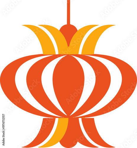 Orange Gold Lotus Lantern Round Shape Flat Illustration for Korean Buddha's Birthday Lotus Lantern Festival
