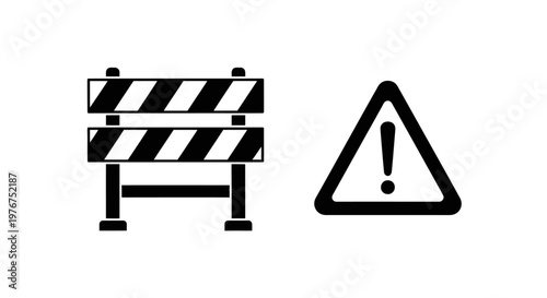 Black and white road barrier and warning sign illustration
