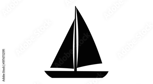 Simple black silhouette of a sailboat with triangular sails and hull