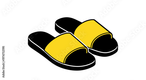 A pair of black and yellow slides are displayed on a white background