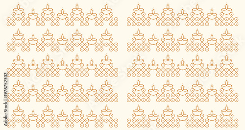 Set of pulli kolam geometric seamless editable border pattern. Design for print, banner, cards, frame decor.