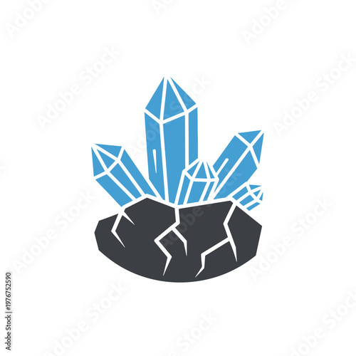 Graphic illustration of blue crystals on rock.