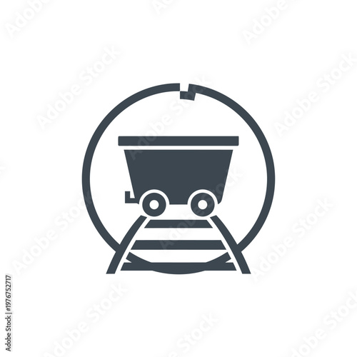 Mine cart on railroad tracks icon.