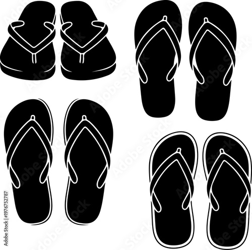 Set of summer flip flop sandals silhouette vector illustration