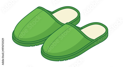 A pair of bright green cartoon style slippers are displayed on a white background