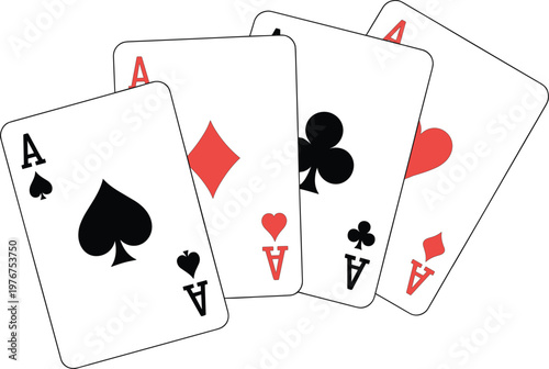 Four Aces Playing Cards Set Spades Diamonds Clubs And Hearts Vector Illustration