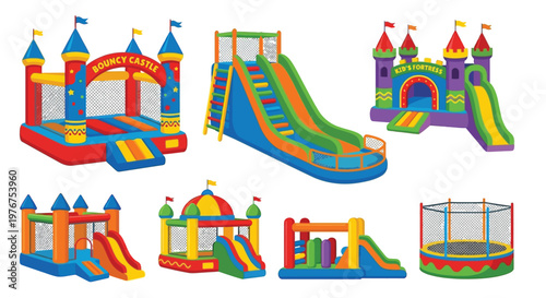 Colorful inflatable castle set with slides and bouncy houses for children s play