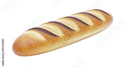 Golden Baguette with Slits on White Background