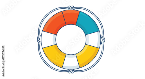 Colorful life preserver ring with rope detailing isolated on white