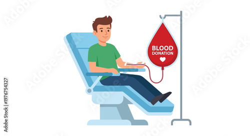 A young man donating blood while reclining in a comfortable chair