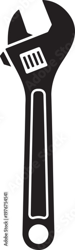 Black and White Adjustable Wrench with Open Jaw tool