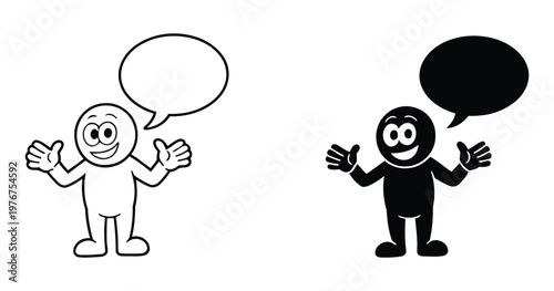 Speech Bubbles and Stick Figure Icons Keywords: speech bubble, talk, conversation, communication. Cartoon characters with speech bubbles icon Vector illustration