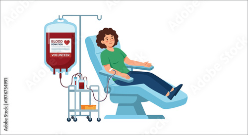 Woman donating blood while relaxing in a comfortable chair