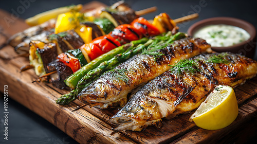 grilled salmon steak with vegetables ai generate