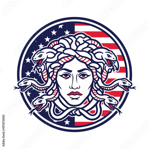 Medusa Gorgon head illustration with snake hair.