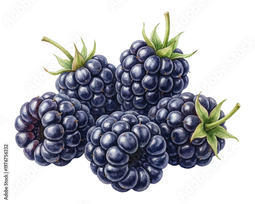 Watercolor blackberry cluster isolated botanical fruit illustration