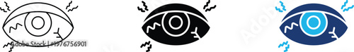 Eye irritation icon showing professional vision health and ocular allergy symptoms. Professional illustration for ophthalmology services, medical diagnosis, digital eye strain, and ocular healthcare.