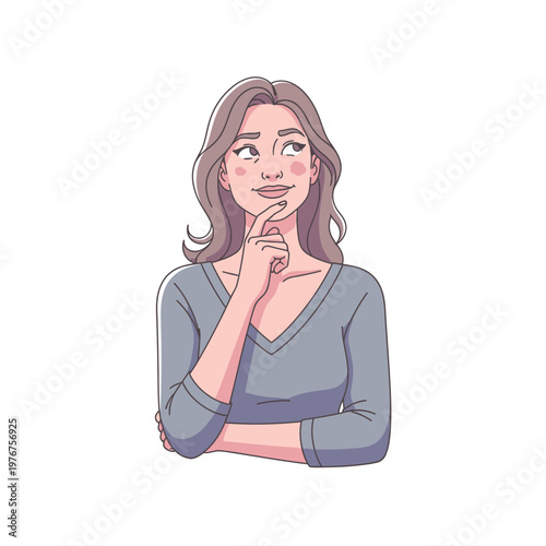 Woman thinking with hand on chin 3.