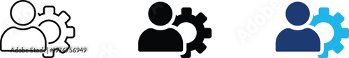 User management icon showing professional account settings and profile administration. Professional illustration for system preference configuration, and technical support services.