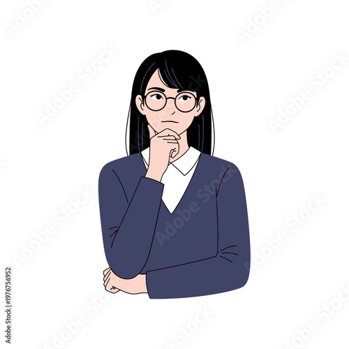 Woman Thinking with Hand on Chin.