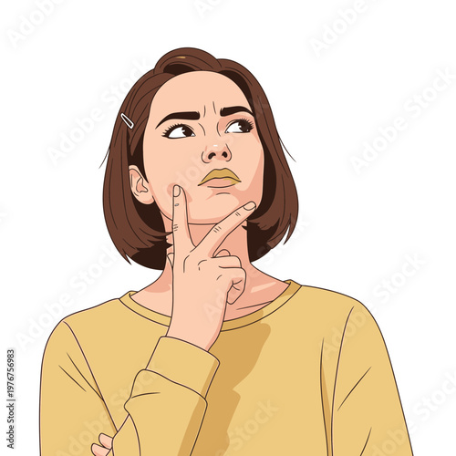 Woman with hand on chin thinking 5.