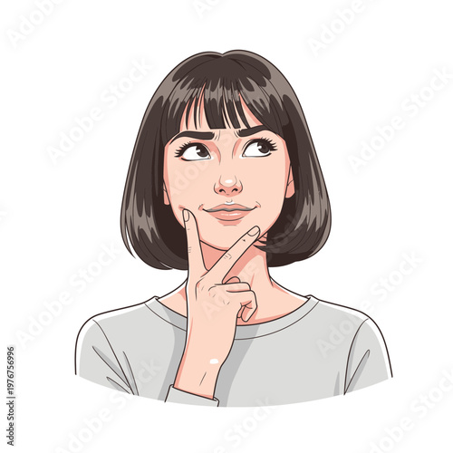 Woman with hand on chin thinking 7.