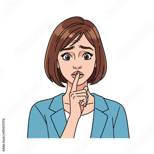 Woman with finger on her lips.
