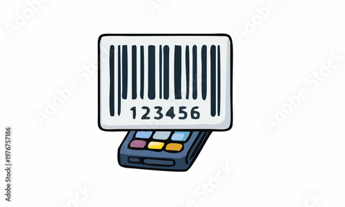 line art color of barcode scanner cartoon illustration