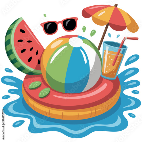 Summer vibes watermelon beach ball sunglasses and a refreshing drink scene