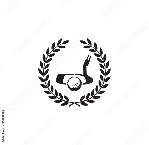 Golf Emblem with Laurel Wreath and Putter Ball.