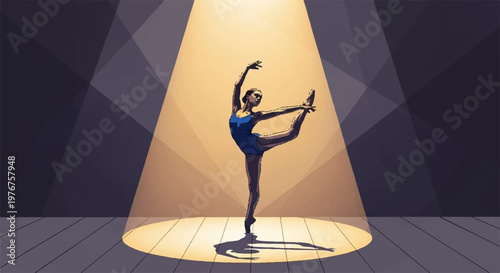 Ballerina performing artistic ballet pose under spotlight illustration