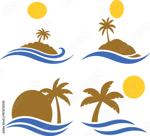 Tropical Island Paradise with Palm Trees and Sunny Skies Vector