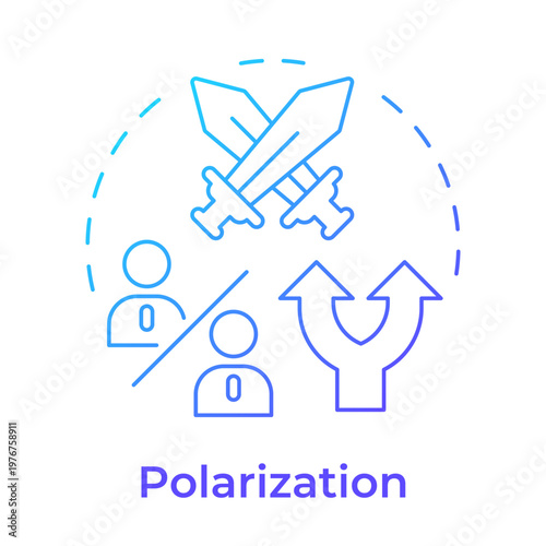 Polarization blue gradient concept icon. Social segregation, public conflict. Conflict resolution. Round shape line illustration. Abstract idea. Graphic design. Easy to use in article, blog post