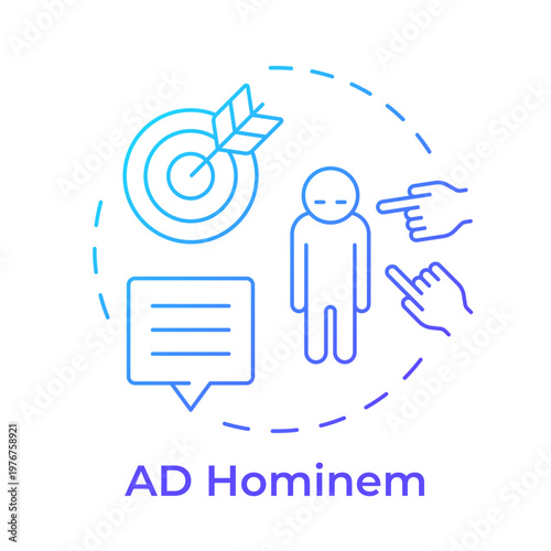 AD hominem blue gradient concept icon. Social isolation, communication skills. Personal insults. Round shape line illustration. Abstract idea. Graphic design. Easy to use in article, blog post