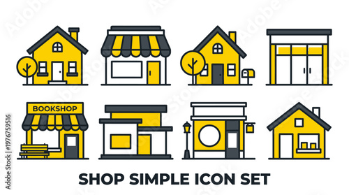 Simple Store and House Icon Set Vector - Minimalist Real Estate and Retail Building Illustrations